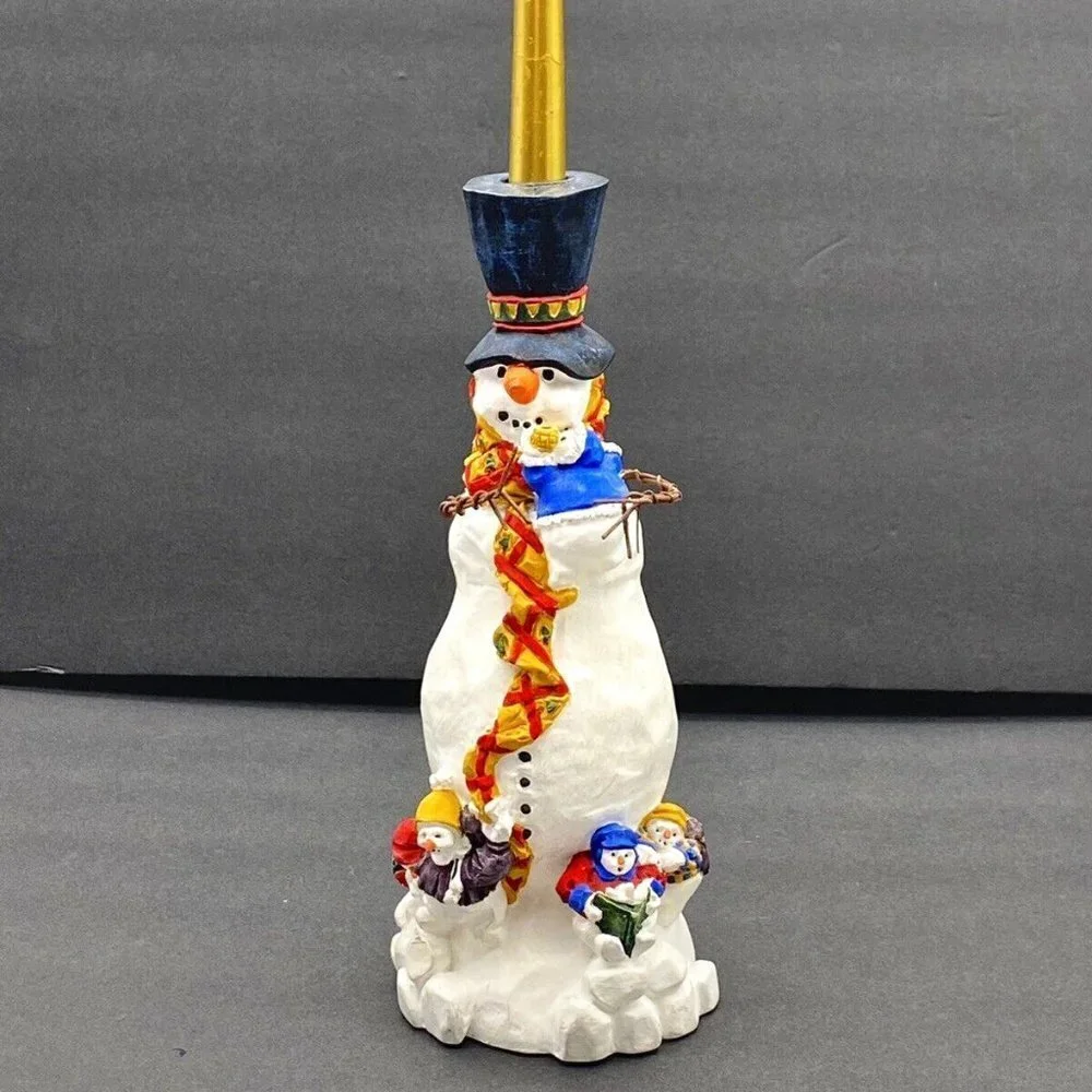 Vintage Y2K Dept 56‎ Christmas Country Snowman Taper Candle Holder Figurine 11